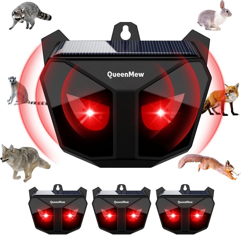 4 Pack Animal Deterrent Devices,Solar Powered Animal Repeller Outdoor with Red LED Strobe Lights, Night Guard Ultrasonic Pest Repeller for Cat, Racoon, Skunk, Squirrel, Deer,18kHz - Image 1