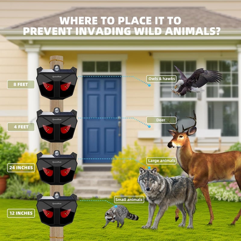 4 Pack Animal Deterrent Devices,Solar Powered Animal Repeller Outdoor with Red LED Strobe Lights, Night Guard Ultrasonic Pest Repeller for Cat, Racoon, Skunk, Squirrel, Deer,18kHz - Image 5