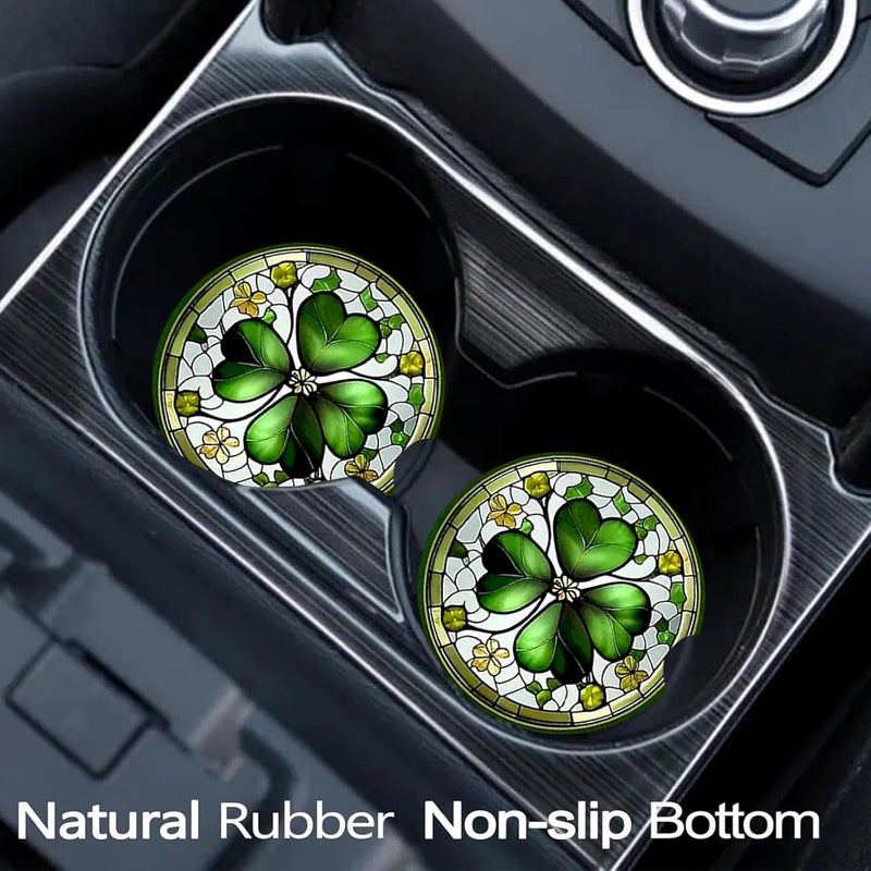 Ldntly Car Coasters for Cup Holders,2 Pack Four Leaf Clover Car Coasters,2.75" Universal Size Anti Slip Rubber Mat,Automotive Cup Holder Decal Decor Accessories,Four Leaf Clover Gifts for Women,Men,Mom - Image 2