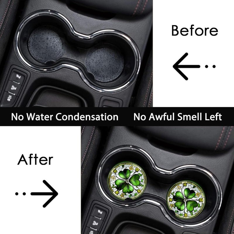 Ldntly Car Coasters for Cup Holders,2 Pack Four Leaf Clover Car Coasters,2.75" Universal Size Anti Slip Rubber Mat,Automotive Cup Holder Decal Decor Accessories,Four Leaf Clover Gifts for Women,Men,Mom - Image 3