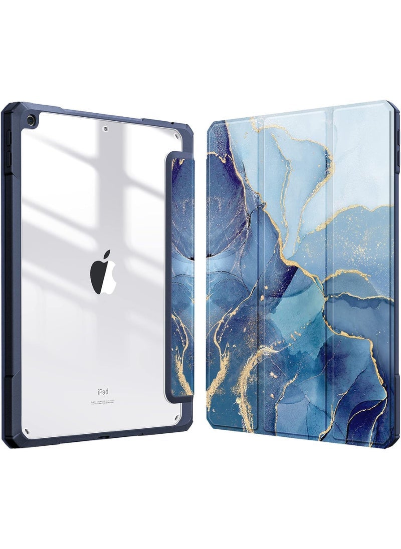 Hybrid Slim Case for iPad 9th / 8th / 7th Generation (2021/2020 / 2019) 10.2 Inch - 【Built-in Pencil Holder】 Shockproof Cover with Clear Transparent Back Shell Auto Sleep Wake Ocean Marble - Image 1
