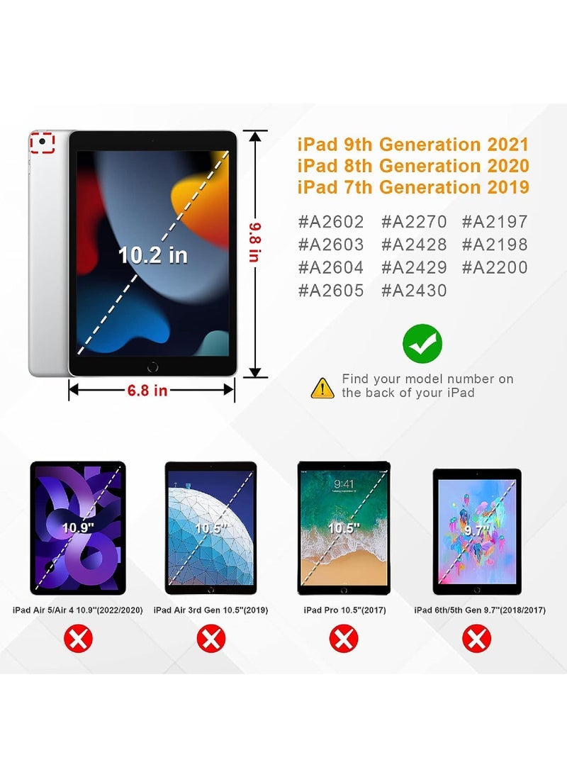 Hybrid Slim Case for iPad 9th / 8th / 7th Generation (2021/2020 / 2019) 10.2 Inch - 【Built-in Pencil Holder】 Shockproof Cover with Clear Transparent Back Shell Auto Sleep Wake Ocean Marble - Image 2