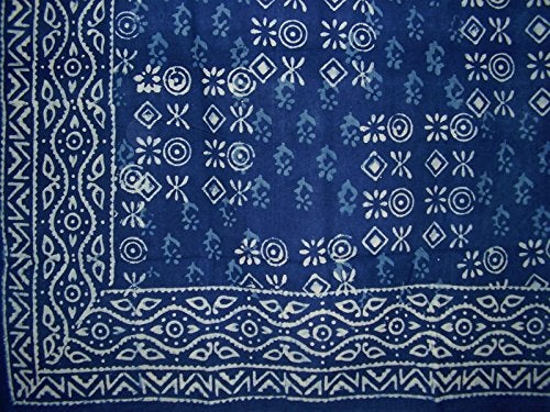 India Arts Hand Block Printed Square Dabu Cotton Tablecloth 70" x 70" Indigo Blue - Image 4