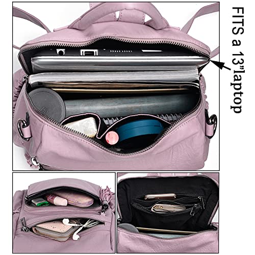 UTO Women Backpack Purse Leather Vegan Ladies Fashion Designer Rucksack Convertible Travel Shoulder Bag with Tassel Light Purple - Image 4