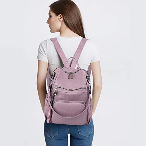 UTO Women Backpack Purse Leather Vegan Ladies Fashion Designer Rucksack Convertible Travel Shoulder Bag with Tassel Light Purple - Image 2