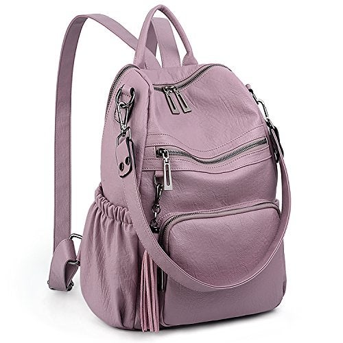 UTO Women Backpack Purse Leather Vegan Ladies Fashion Designer Rucksack Convertible Travel Shoulder Bag with Tassel Light Purple - Image 1