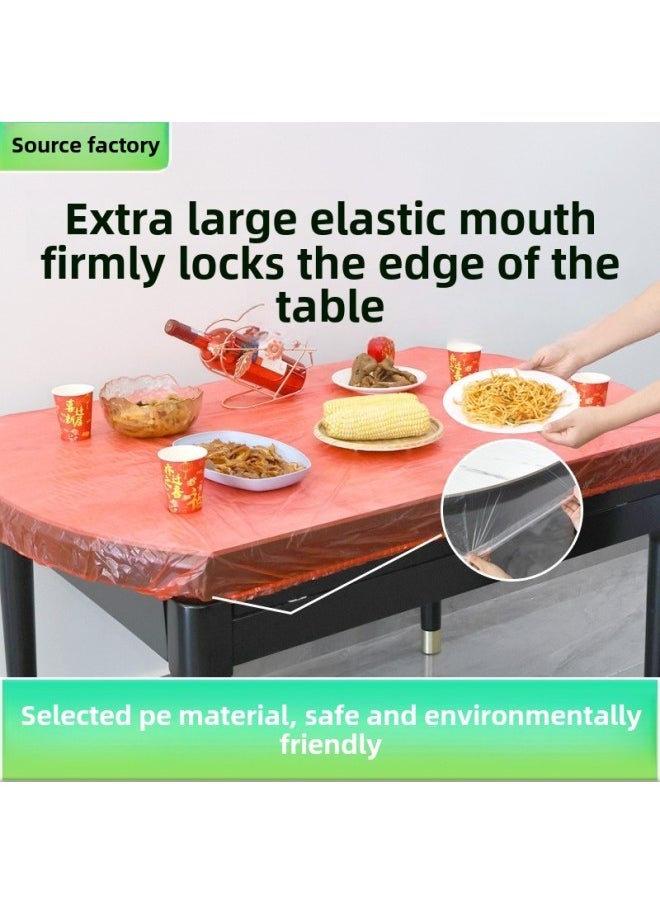 Generic - Disposable Tablecloth Wash-Free Oil-Proof Waterproof Round Table Red Band Elastomy For Year Wedding High-Grade Thickened Tablecloth-Color:Red Pack Of Ten-Specifications:1.0m Round Table Available - Image 1
