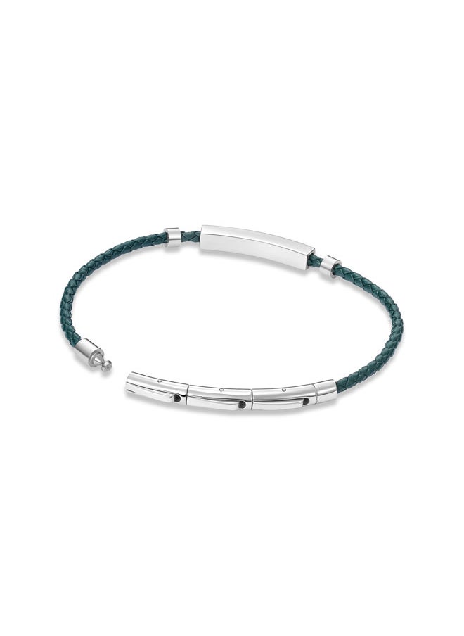 بوليس Police Contour Bracelet - Olive Green Leather with Stainless Steel Rings & Etched POLICE Plaque - Men's Bold Statement Style  - Image 3