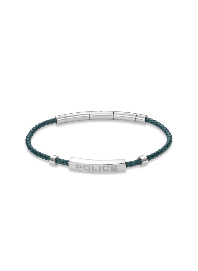 بوليس Police Contour Bracelet - Olive Green Leather with Stainless Steel Rings & Etched POLICE Plaque - Men's Bold Statement Style  - Image 2