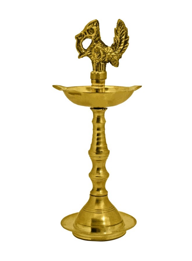 SATVIK STORE SATVIK 9.5 Inch Pure Virgin Brass Peacock Kerala Samai Puja Diya Traditional Brass Kutthu Vilakku Oil Lamp Pooja 1 Step Diya Engraved Design Adjustable Deepak Pooja Indian Housewarming Return Gift - Image 3