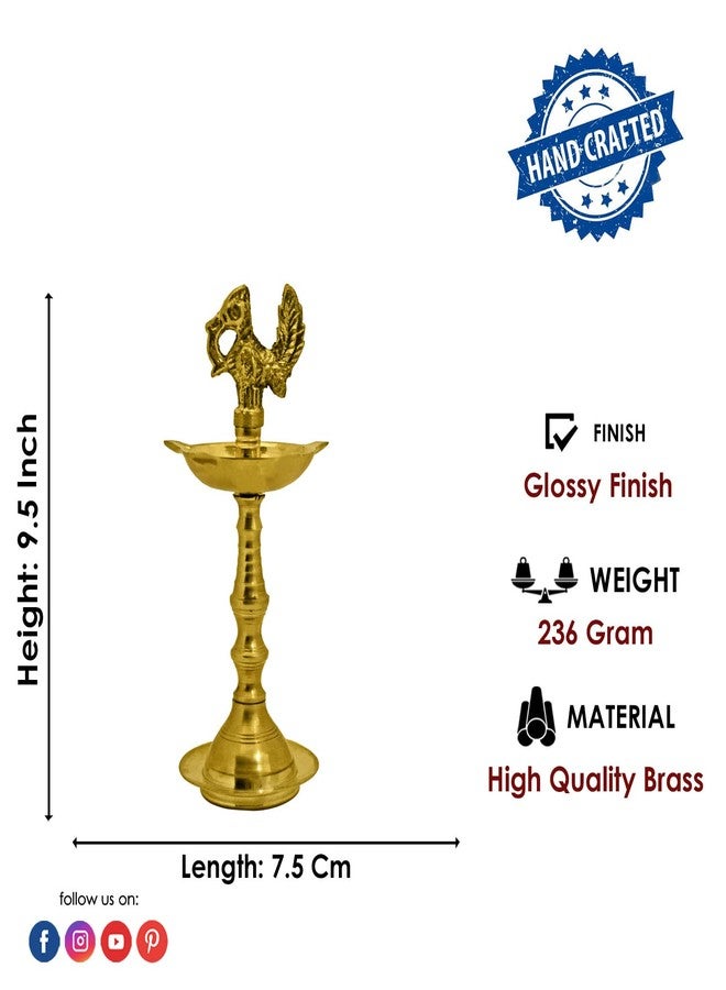 SATVIK STORE SATVIK 9.5 Inch Pure Virgin Brass Peacock Kerala Samai Puja Diya Traditional Brass Kutthu Vilakku Oil Lamp Pooja 1 Step Diya Engraved Design Adjustable Deepak Pooja Indian Housewarming Return Gift - Image 2