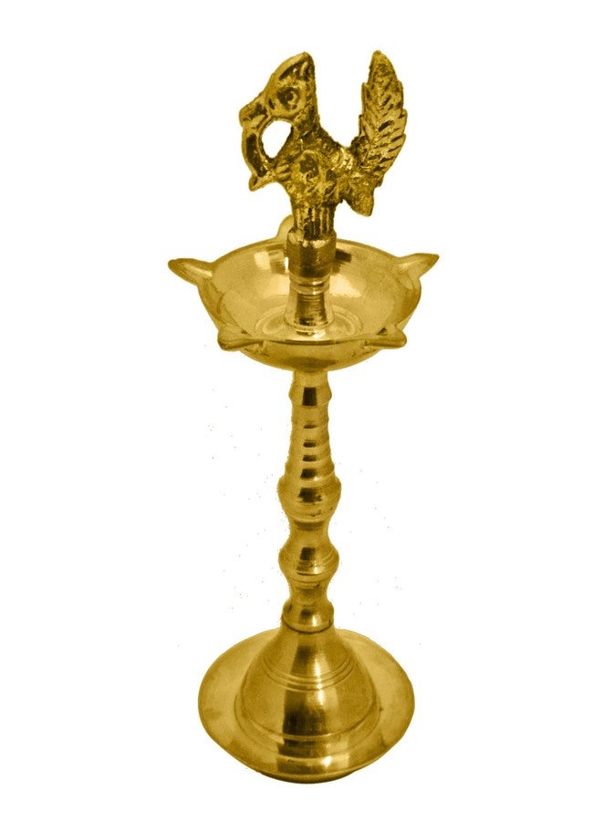 SATVIK STORE SATVIK 9.5 Inch Pure Virgin Brass Peacock Kerala Samai Puja Diya Traditional Brass Kutthu Vilakku Oil Lamp Pooja 1 Step Diya Engraved Design Adjustable Deepak Pooja Indian Housewarming Return Gift - Image 4