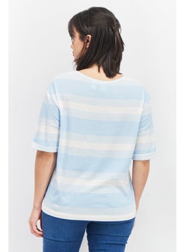 QUIKSILVER Women Round Neck Short Sleeve Stripe Crop T-Shirt, Blue/White  - Image 2