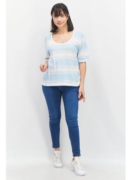 QUIKSILVER Women Round Neck Short Sleeve Stripe Crop T-Shirt, Blue/White  - Image 4