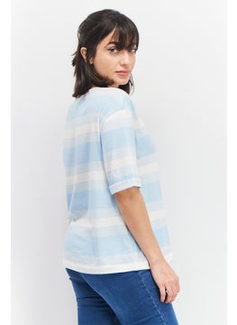 QUIKSILVER Women Round Neck Short Sleeve Stripe Crop T-Shirt, Blue/White  - Image 3