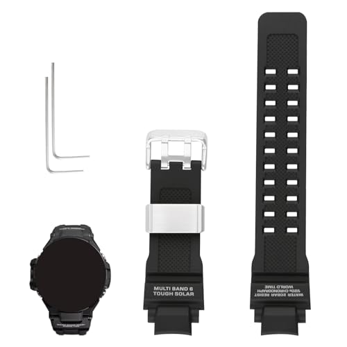 XIW Compatible for 16mm Casio 10493622 GA-1000 GA-1100 GW-A1000 GW-A1100 GW-4000 G-1400 GWA-1000 Resin Watch Band with Steel Buckle Replacement for women Wirstband Strap men wirst Bracelet, Black - Image 1