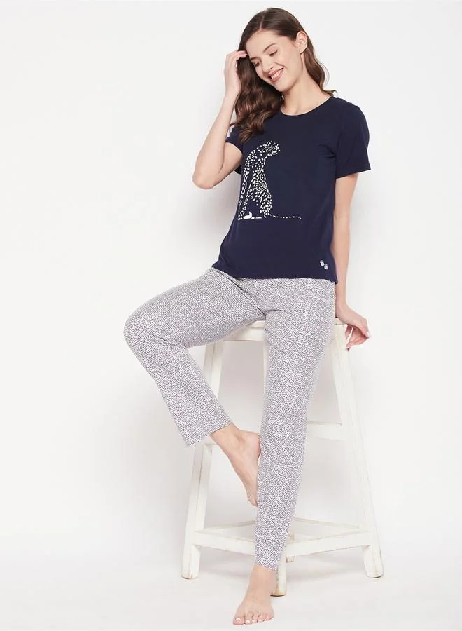 Take Two Tiger Print Cotton T-Shirt and Pyjama Set By LAZZYCAT