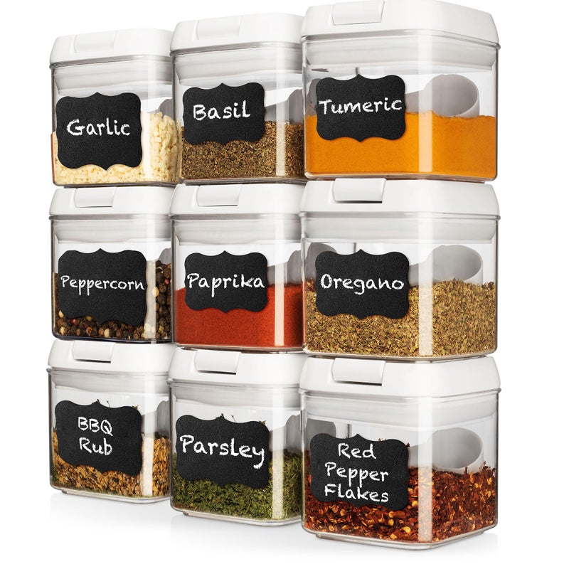 Shazo 9 PC Airtight Food Storage Containers - BPA Free Clear Plastic Snack & Spice Containers with Easy Lock Lids - Kitchen and Pantry Organization for Herbs, Coffee, Tea - 0.5L / 2.1 Cups - Image 1