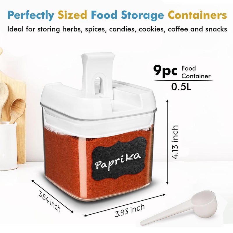 Shazo 9 PC Airtight Food Storage Containers - BPA Free Clear Plastic Snack & Spice Containers with Easy Lock Lids - Kitchen and Pantry Organization for Herbs, Coffee, Tea - 0.5L / 2.1 Cups - Image 3