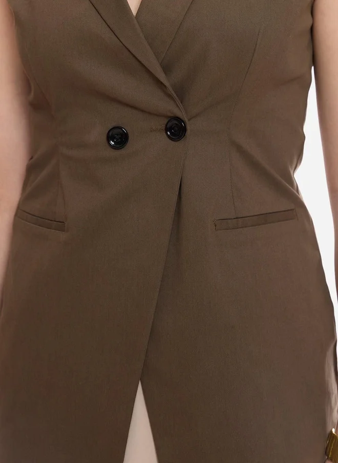 Virgio  Virgio Women Olive Green Pure Cotton Lapel Collar Waistcoat for Women | Best Price UAE