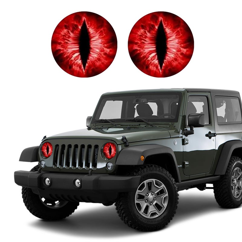 PACLVIO 2PCS Beast Eyes Headlight Decals, 3D Stereo Eyes Headlight Decal Stickers, Car Body Window Bumper Decoration Stickers, Car Accessories Round Headlight Decal for Jeep Wrangler (Red) - Image 1