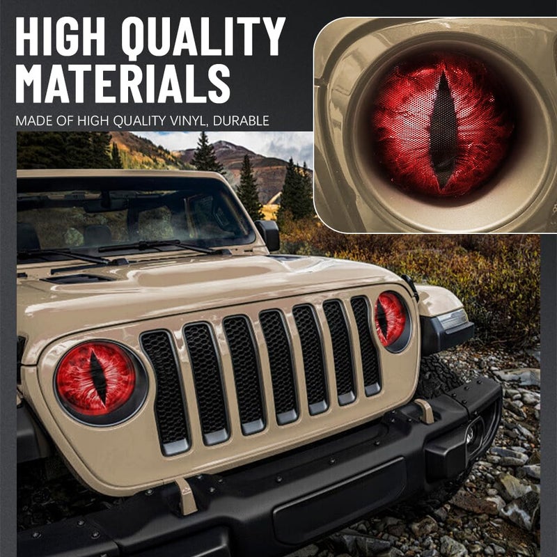 PACLVIO 2PCS Beast Eyes Headlight Decals, 3D Stereo Eyes Headlight Decal Stickers, Car Body Window Bumper Decoration Stickers, Car Accessories Round Headlight Decal for Jeep Wrangler (Red) - Image 3