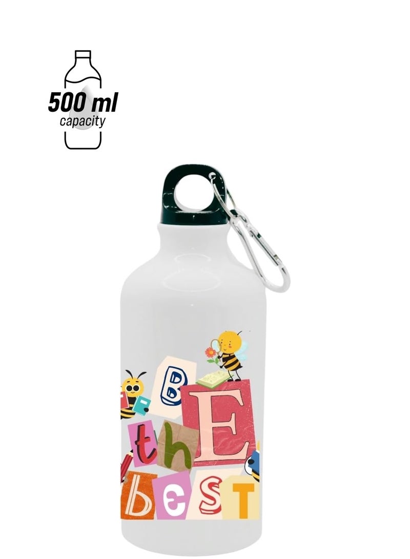 SiestaSafari Bee Water Bottle Be The Best, 500ml, with Carrying Clip, for Sports, School, Travel, Activities - Image 1