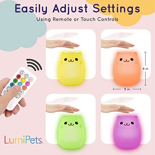 Lumipets Clive The Cat Squishy Silicone Night Light for Kids | Cute Night Light with Remote & Touch Control for Baby & Toddler Bedrooms | Color Changing Portable Animal Nightlight | Kids Mood Lamp - Image 4