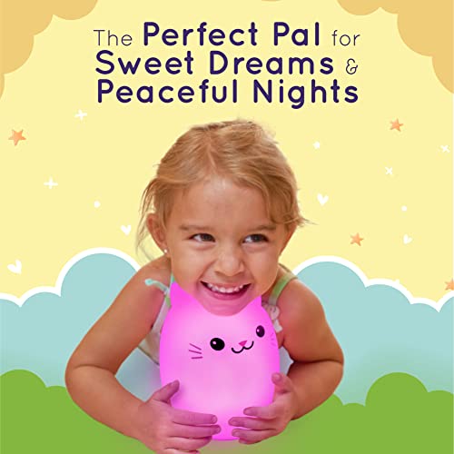 Lumipets Clive The Cat Squishy Silicone Night Light for Kids | Cute Night Light with Remote & Touch Control for Baby & Toddler Bedrooms | Color Changing Portable Animal Nightlight | Kids Mood Lamp - Image 2