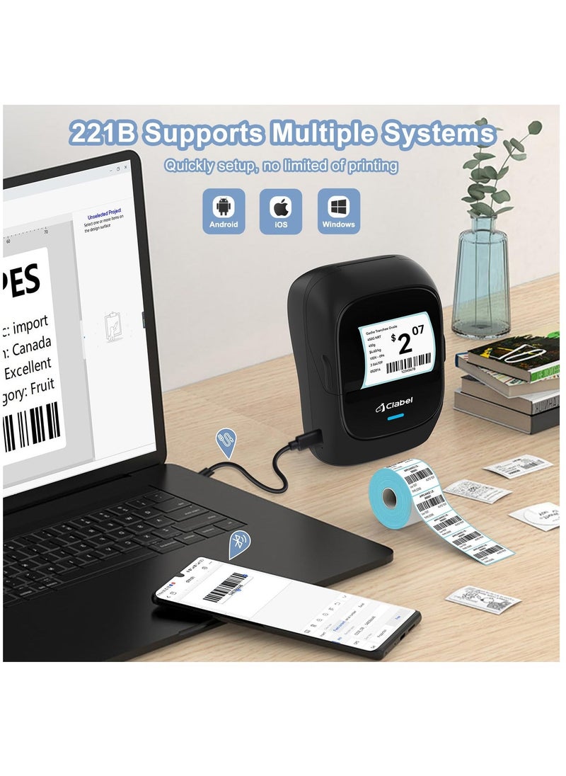 Portable Thermal Label Printer, 221B Bluetooth Barcode Printer 2 Inch Wireless Label Maker Machine Compatible with iOS & Android for Small Business with 1 Roll 40x30mm Label - Image 2