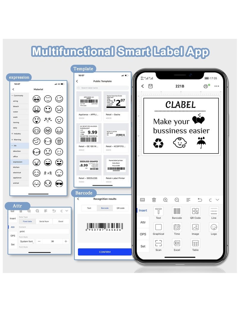 Portable Thermal Label Printer, 221B Bluetooth Barcode Printer 2 Inch Wireless Label Maker Machine Compatible with iOS & Android for Small Business with 1 Roll 40x30mm Label - Image 4