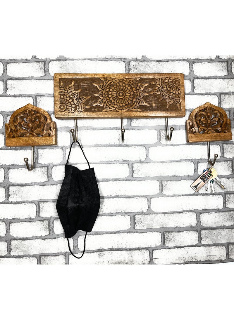 Souq DESIGNS - حامل حائط خشبي وبامبو ريفي - مجموعة من 3 حاملات مفاتيح، حاملات معاطف ثقيلة للملابس - خطافات ديكور للمدخل والمنزل - Image 1