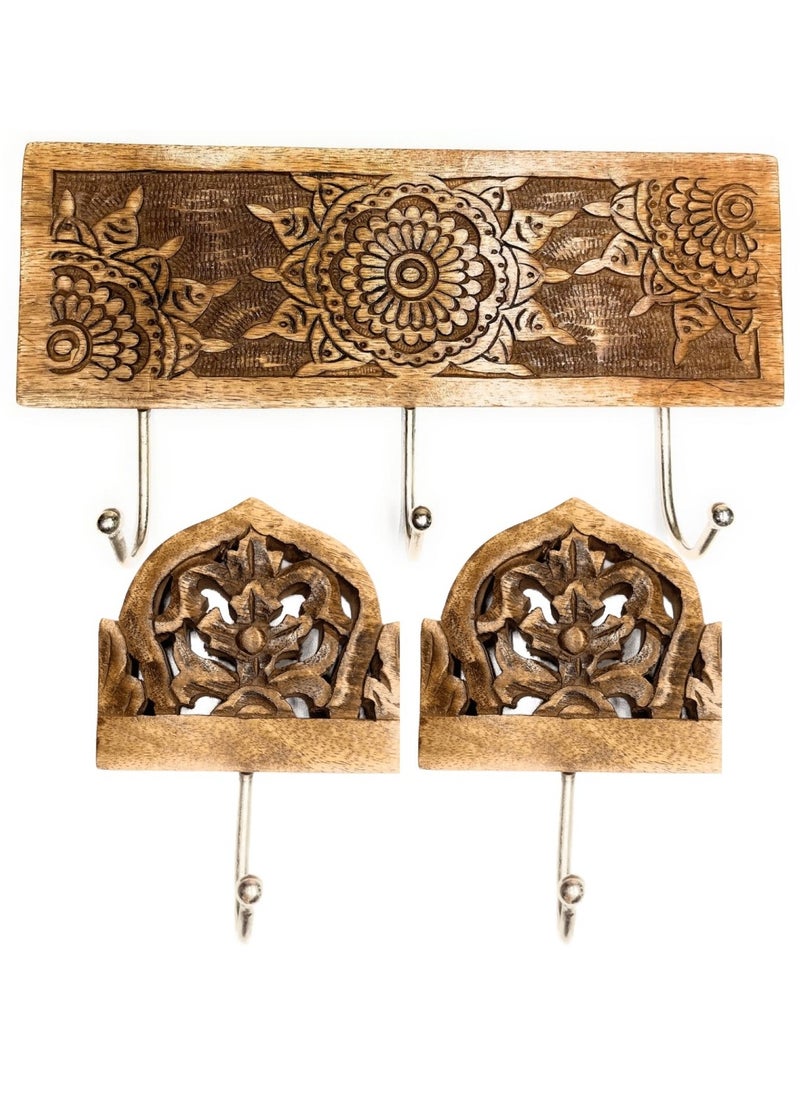 Souq DESIGNS حامل حائط خشبي وبامبو ريفي - مجموعة من 3 حاملات مفاتيح، حاملات معاطف ثقيلة للملابس - خطافات ديكور للمدخل والمنزل  - Image 2