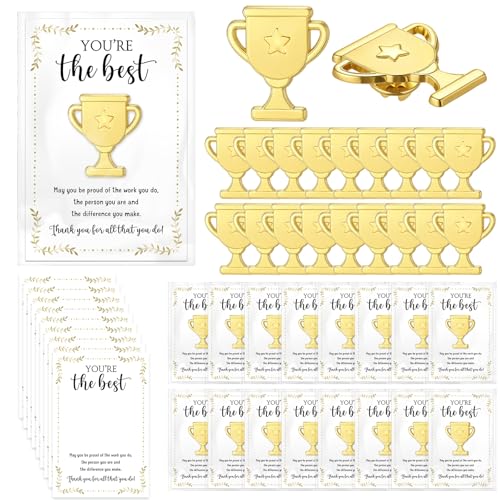 Juinte 40 Sets Employee Appreciation Gifts Bulk Trophy Pins with Thank You Cards Organza Bags Inspirational Appreciation Recognition Gift for Team Staff Student Teacher Nurse Star - Image 1
