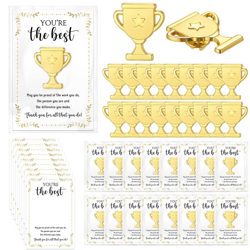 Juinte 40 Sets Employee Appreciation Gifts Bulk Trophy Pins with Thank You Cards Organza Bags Inspirational Appreciation Recognition Gift for Team Staff Student Teacher Nurse Star - Image 2