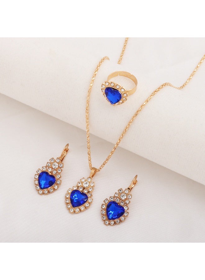إينوشا طقم مجوهرات القلب الأزرق: ٣ قطع (خاتم، قلادة، أقراط) - Image 1