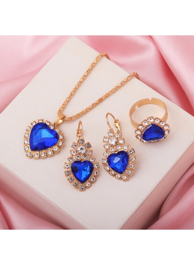 إينوشا طقم مجوهرات القلب الأزرق: ٣ قطع (خاتم، قلادة، أقراط) - Image 2