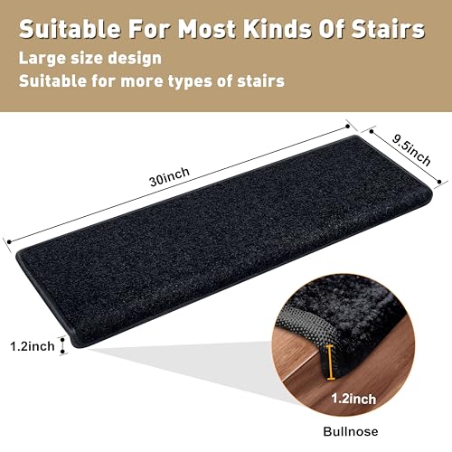 PURE ERA Bullnose Carpet Stair Treads Set Tape Free NonSlip Indoor Stair Protectors Pet Friendly Rugs Covers Soft Skid Resistant Washable Reusable 95 x 302 PiecesBlack - Image 3