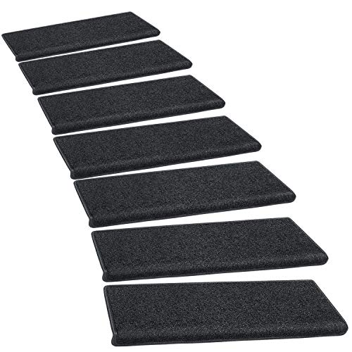 PURE ERA Bullnose Carpet Stair Treads Set Tape Free NonSlip Indoor Stair Protectors Pet Friendly Rugs Covers Soft Skid Resistant Washable Reusable 95 x 302 PiecesBlack - Image 1
