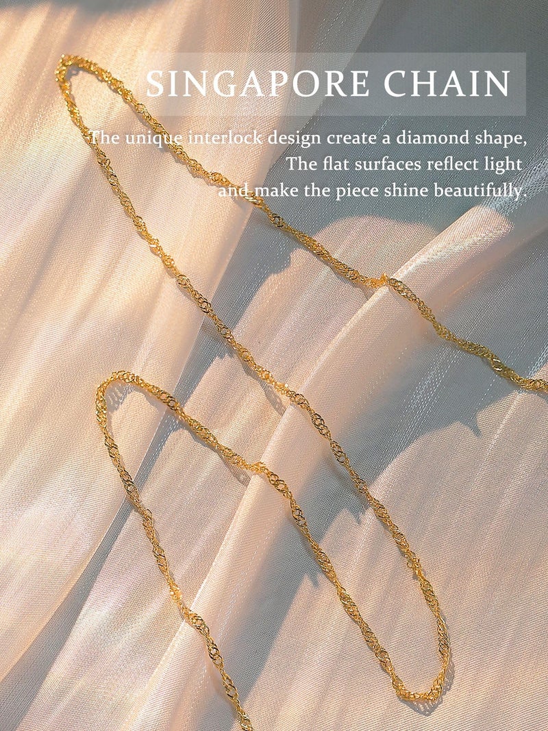 Krfy 14K Gold Plated Chain Necklace for Women Trendy - 925 Sterling Silver Clasp Dainty Choker Necklace Thin Simple Singapore Chain Necklace Non Tarnish Waterproof Jewelry for Women 14 inch - Image 2