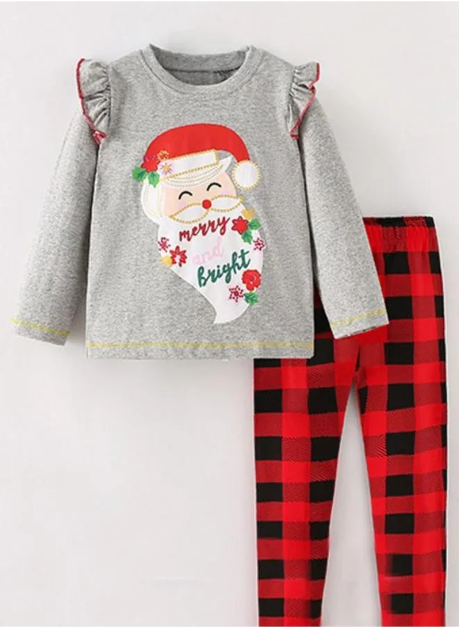 YUNIQEE Grey Crew Neck Long Sleeve Printed Top With Leggings