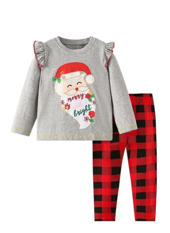 YUNIQEE Grey Crew Neck Long Sleeve Printed Top With Leggings