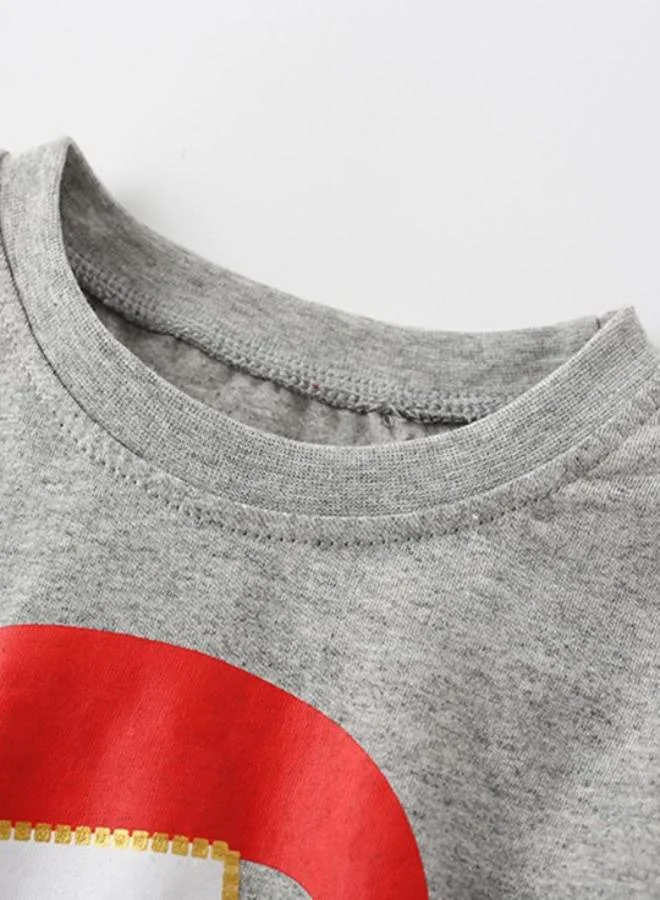 YUNIQEE Grey Crew Neck Long Sleeve Printed Top With Leggings