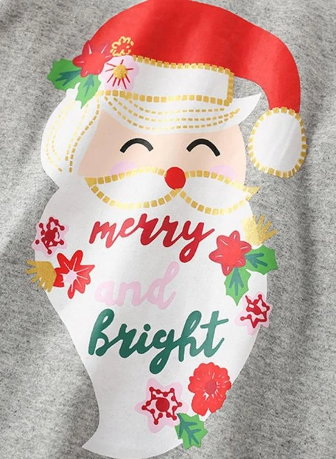 YUNIQEE Grey Crew Neck Long Sleeve Printed Top With Leggings