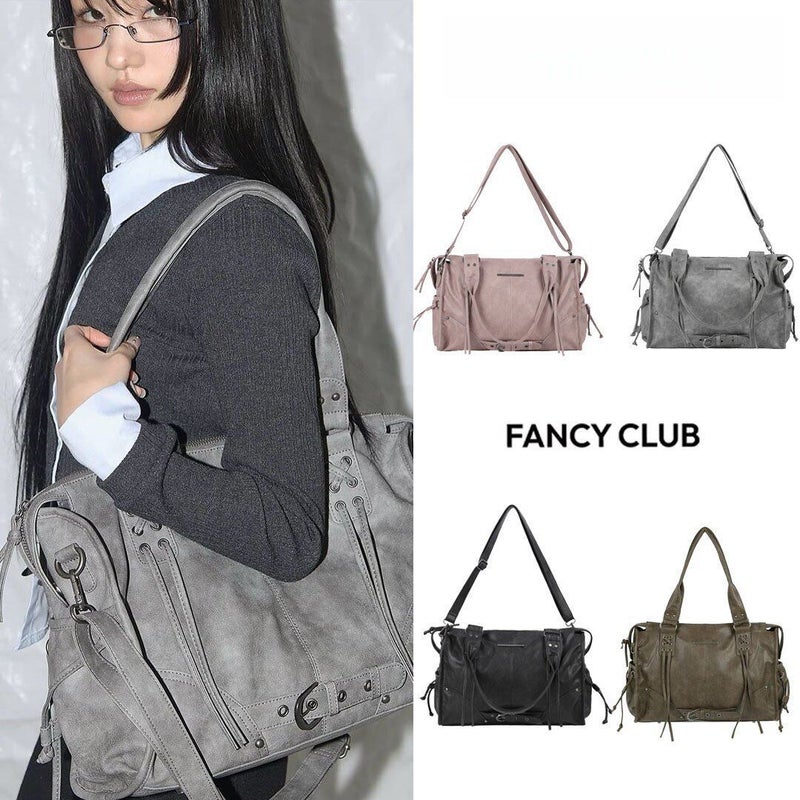 حقيبة كتف كورية من Fancy Club بمسامير ومحركات دراجة نارية، سعة كبيرة - Image 1