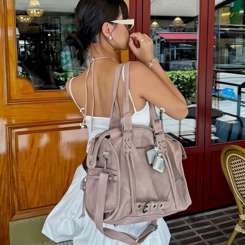 حقيبة كتف كورية من Fancy Club بمسامير ومحركات دراجة نارية، سعة كبيرة - Image 4