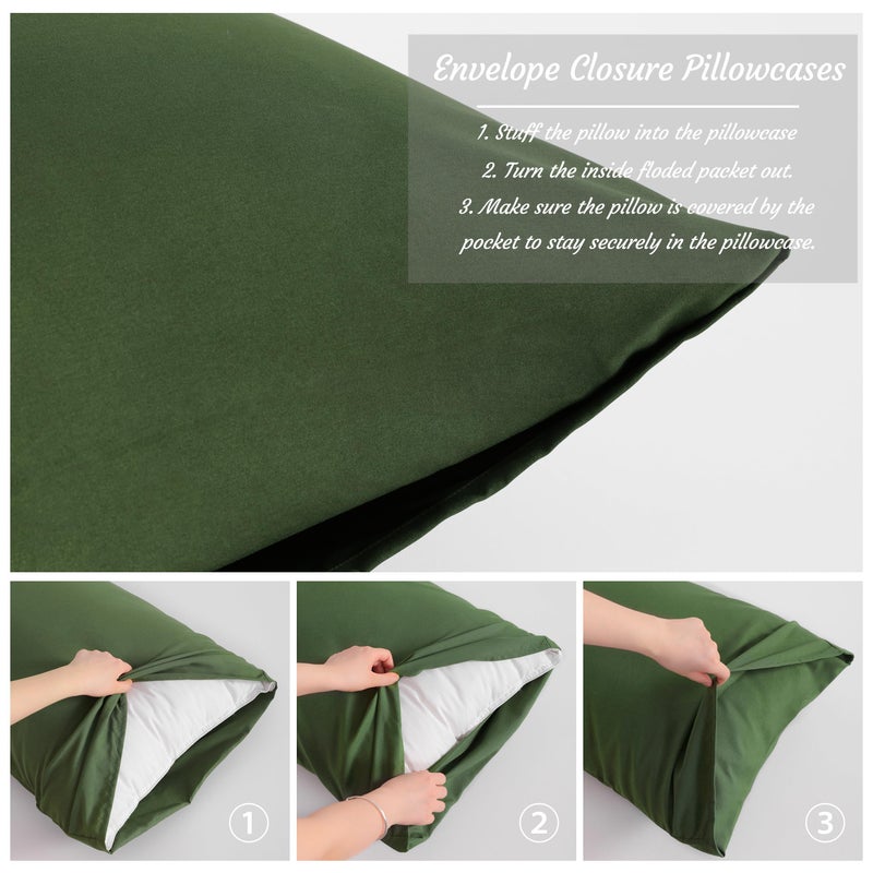 NTBAY Queen Pillow Cases Set of 2  2 Pack Brushed Microfiber 20x30 Pillow Cases  Soft  Wrinkle  Fade  Stain Resistant Olive Green Pillow Cases with Envelope Closure  20x30 Inches  Olive Green - Image 5