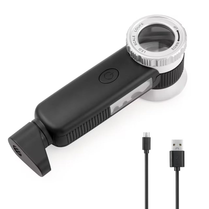 Amoper 30X Jewelry Loupe with 7 Light USB Rechargeable Foldable Handheld Magnifying Glass with Jade Appraisal Flashlight for Jewelry Appraisal Coins Gemstones