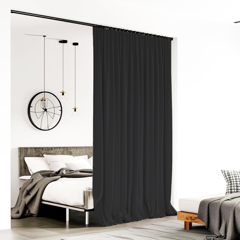 RoomDarkning Room Divider Curtains for Ceiling Track Rod  Blackout Ceiling Track Curtains with Hooks Noise Reduction Privacy Curtain for Wall Ceiling Mount Track  15 ft Wide x 7 ft Tall  Black  1 Panel - Image 2