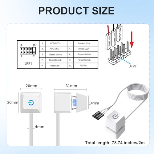 TecoKart® PC Power Button, 2 Meter External Desktop Computer Power Switch, CPU Power Switch, On/Off Power Supply Control Adapter Cable for PC Case, Computer Parts Accessories, White - Image 2
